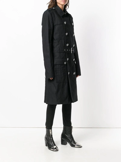 Shop Balmain Double Breasted Trench Coat - Black
