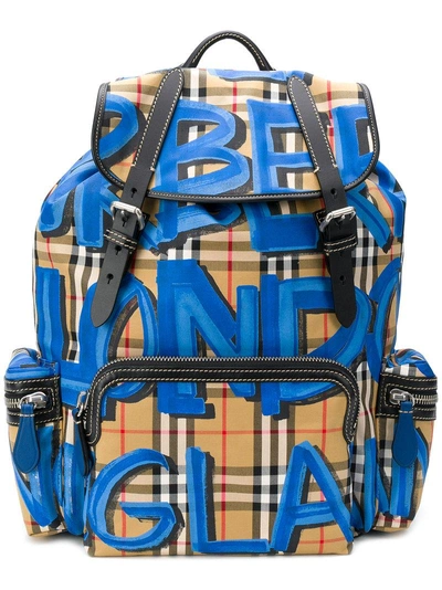Shop Burberry Graffiti Vintage Check Medium Backpack - Blue