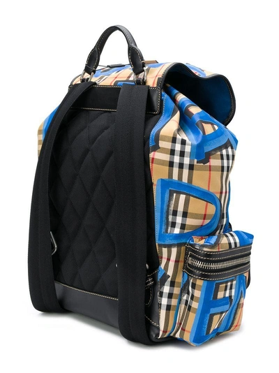 Shop Burberry Graffiti Vintage Check Medium Backpack - Blue