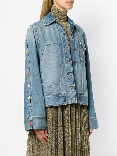 Shop Mira Mikati Embroidered Retro Denim Jacket - Blue