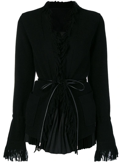 Shop Sacai Fringed Layered Cardigan In Black