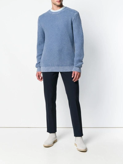 Shop Iris Von Arnim Waffle Knit Sweater In Blue
