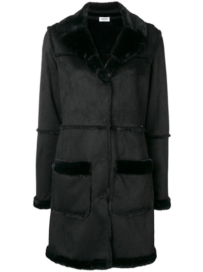 Shop Liu •jo Faux Shearling Coat In Black