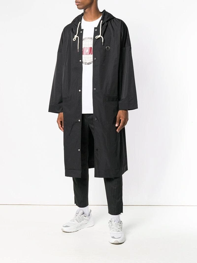 Shop Drôle De Monsieur Long Slogan Back Coat - Black