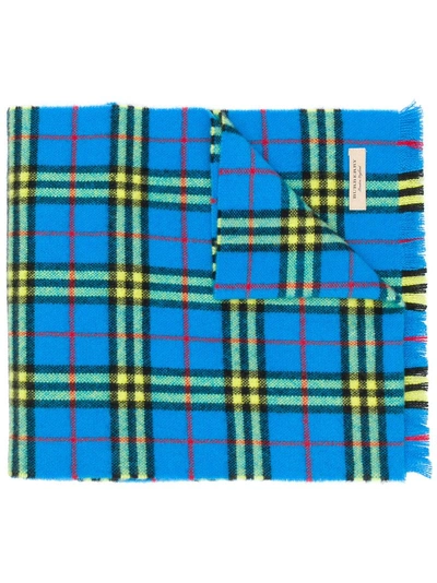 Shop Burberry Cashmere Check Scarf - Blue