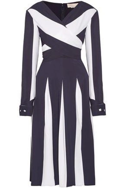 Shop Monse Woman Wrap-effect Two-tone Silk-blend Crepe Midi Dress Navy