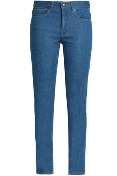 Shop Apc High-rise Slim-leg Jeans In Mid Denim