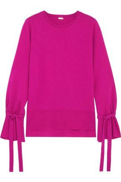 Shop Adam Lippes Woman Bow-detailed Knitted Wool Top Fuchsia