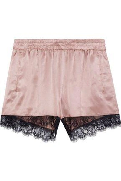 Shop Fleur Du Mal Woman Margo Lace-trimmed Satin Pajama Shorts Antique Rose