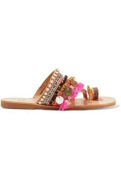 Shop Mabu By Maria Bk Woman Rossetta Embellished Leather Sandals Tan