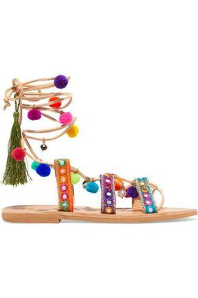 Shop Mabu By Maria Bk Woman Ida Lace-up Embellished Leather Sandals Multicolor