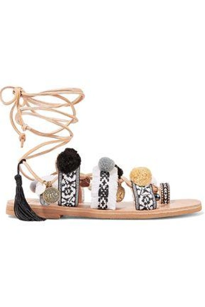 Shop Mabu By Maria Bk Woman Freya Lace-up Embellished Leather Sandals Beige