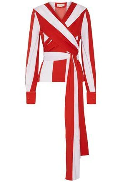 Shop Monse Woman Wrap-effect Two-tone Silk-blend Crepe Top Red