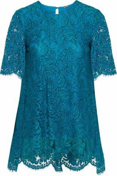 Shop Adam Lippes Woman Cotton-blend Corded Lace Top Petrol