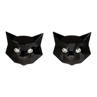 Shop Miu Miu Black Crystal Cat Earrings In F0002 Black