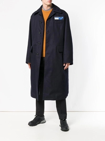 Shop Prada Long Buttoned Coat - Blue