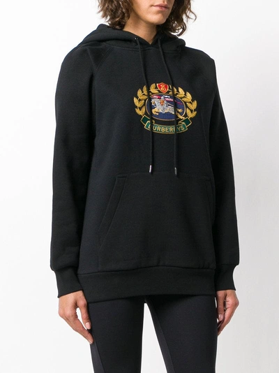 Shop Burberry Embroidered Archive Logo Hoodie In Black