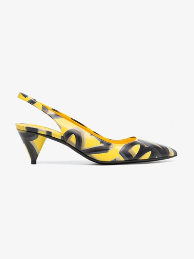 Shop Burberry Graffiti Print Sling-back Pumps In Yellow/orange