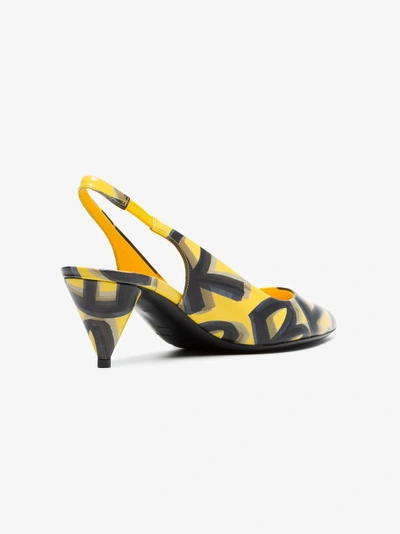 Shop Burberry Graffiti Print Sling-back Pumps In Yellow/orange