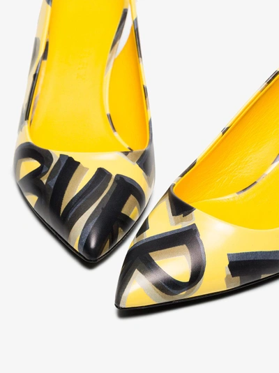 Shop Burberry Graffiti Print Sling-back Pumps In Yellow/orange