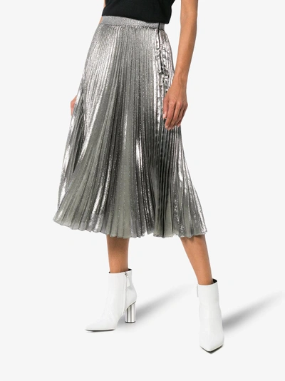 Shop Christopher Kane Silver Tone Pleated Skirt In Metallic