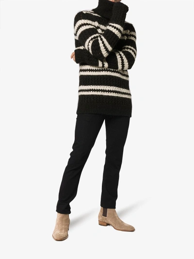 Shop Saint Laurent Striped Turtleneck Sweater In Black