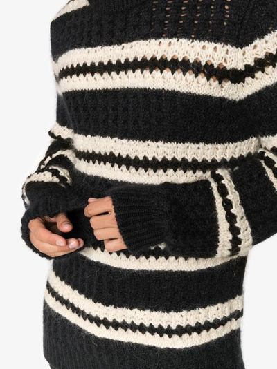 Shop Saint Laurent Striped Turtleneck Sweater In Black