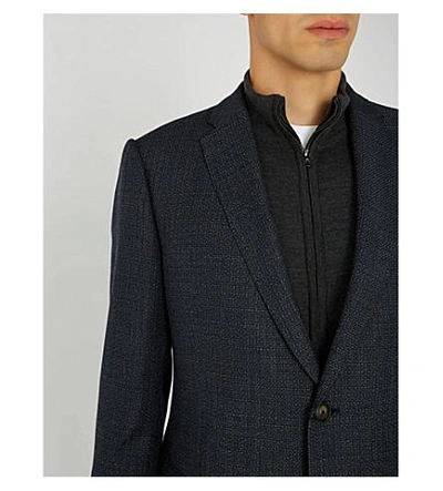 Shop Emporio Armani Hopsack-pattern Wool Jacket In Blue