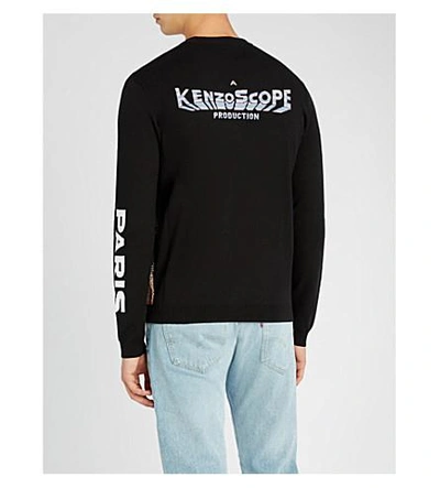 Shop Kenzo Logo Intarsia-knit Cotton And Wool-blend Sweater In Black