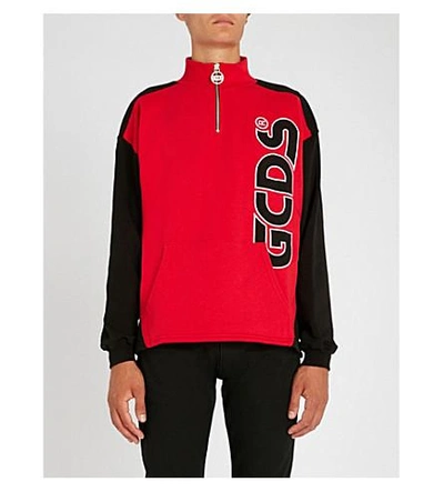 Shop Gcds Logo-print Cotton-jersey Sweatshirt In Red
