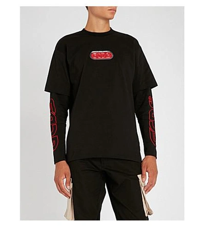 Shop Gcds Logo-detail Cotton-jersey Long-sleeved T-shirt In Black