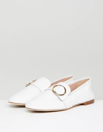 Shop Kurt Geiger White Leather Circle Buckle Loafers