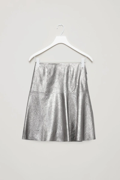 Shop Cos Cracked-leather A-line Skirt In Silver