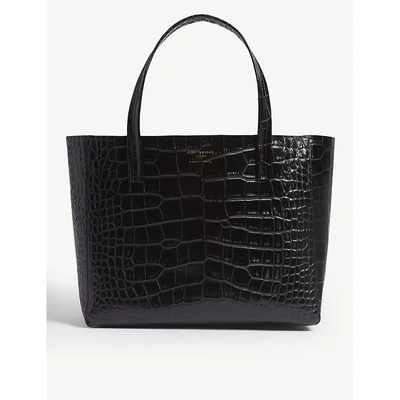 Shop Kurt Geiger Black Violet Reptile Effect Leather Horizontal Tote Bag
