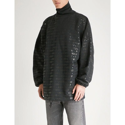 Shop Balenciaga Metallic-printed Cotton-blend Sweatshirt In Black