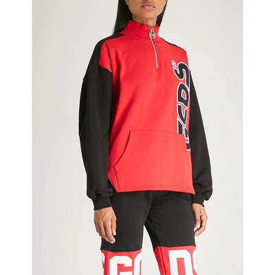 Shop Gcds Half-zip Cotton-jersey Sweatshirt In Red