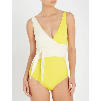 Shop Lisa Marie Fernandez Dree-louise Wrap-over Swimsuit In Lemon Cream