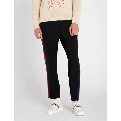 Shop Gucci Side-stripe Wool-blend Jogging Bottoms In Black Red Blue