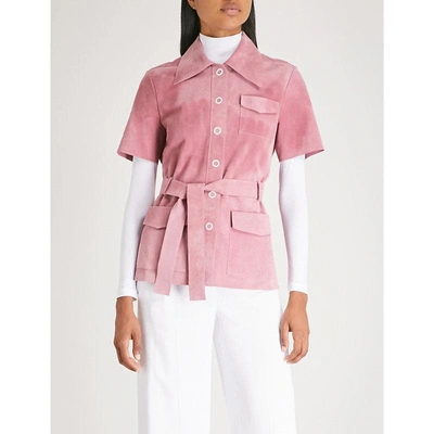 Shop Victoria Beckham Belted Suede Safari Jacket In Light Pink