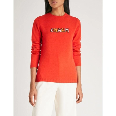 Shop Bella Freud Charm-slogan Cashmere Jumper In Red
