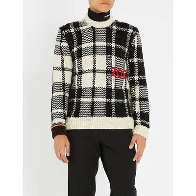Shop Calvin Klein 205w39nyc Checked Cable-knit Wool Jumper In Black Brown