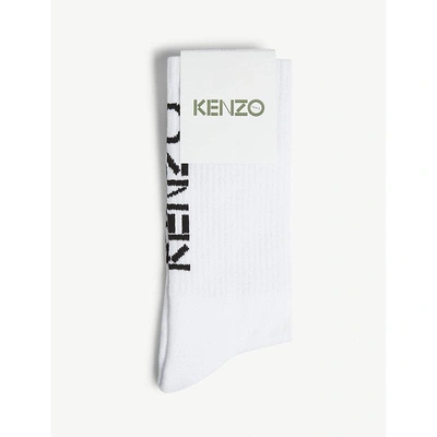 Shop Kenzo Logo Cotton-blend Sport Socks In White