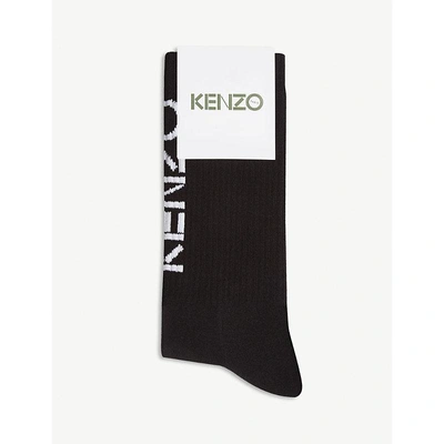 Shop Kenzo Logo Cotton-blend Sport Socks In Black