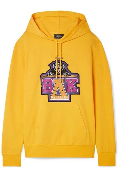 Shop Balmain Beyoncé Coachella Printed Cotton-blend Jersey Hoodie In Yellow