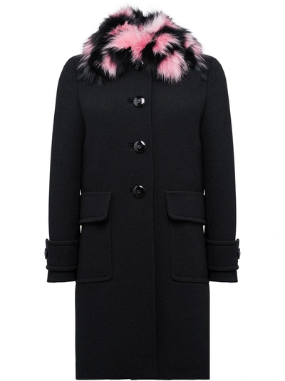 Shop Miu Miu Fur Collared Pea Coat - Black