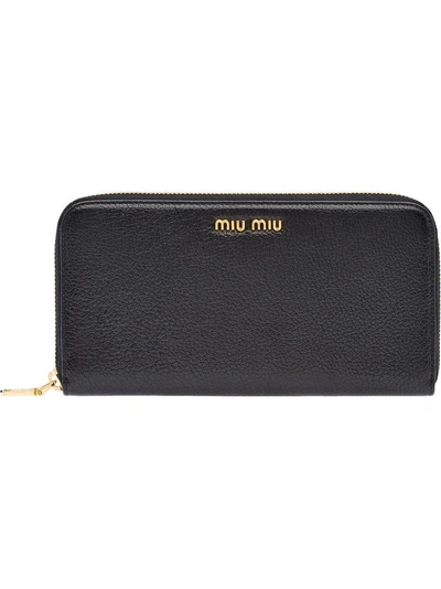 Shop Miu Miu Logo Zip Around Wallet In Black