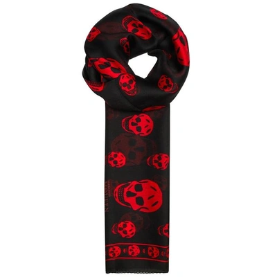Shop Alexander Mcqueen Skull-print Silk Chiffon Scarf In Red