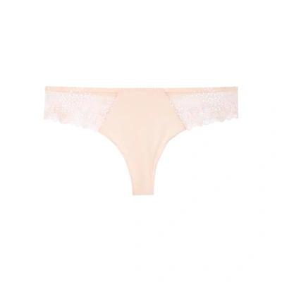 Shop Simone Perele Délice Blush Lace-panelled Thong In Light Pink