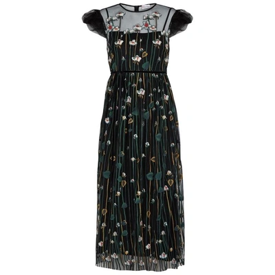 Shop Red Valentino Floral-embroidered Tulle Dress In Black