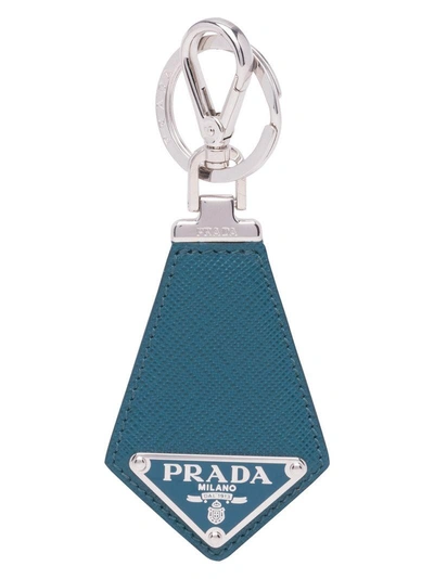 PRADA 标志牌牛皮钥匙扣 - 蓝色